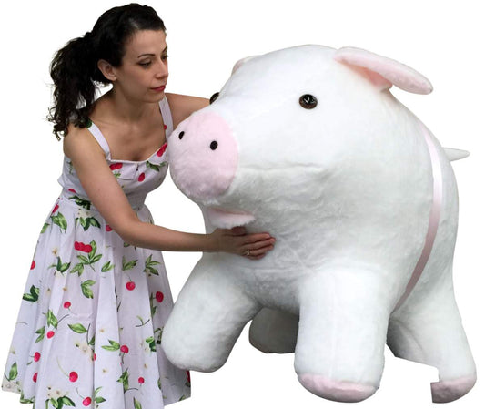 GIANT Stuffed Pig | 40 Inch Soft | White with Pink Accents